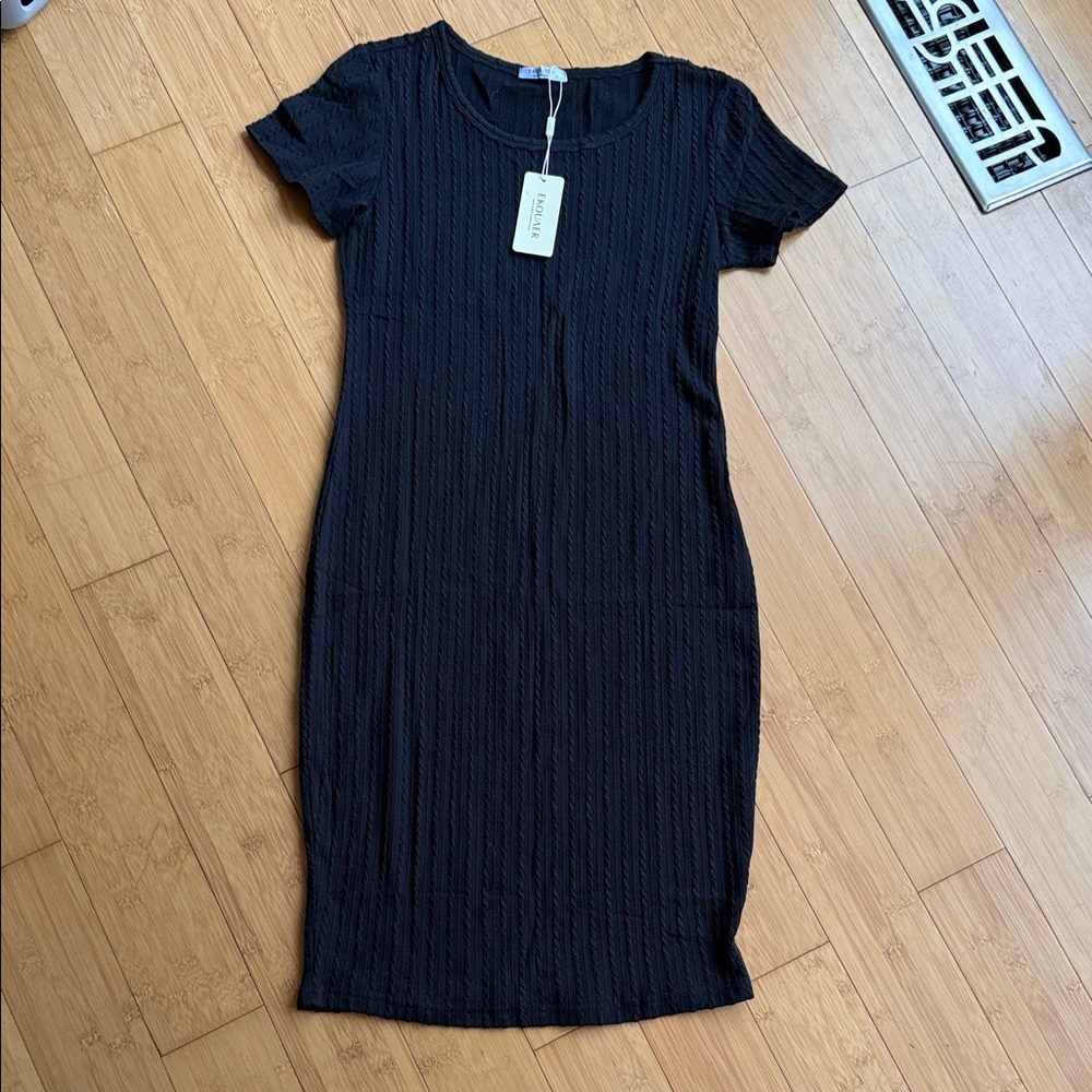 Textured Black Midi Dress - MATERNITY Medium NEW